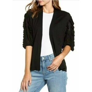 Rachel Parcell Open Cardigan Sweater Top XS Ruffle Sleeve Black NWT $99 B67